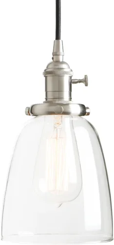 Vista 17 de PERMO Moderno accesorio de iluminación colgante con globo de vidrio transparente redondo de 5.9 pulgadas, pantalla soplada a mano, lámpara