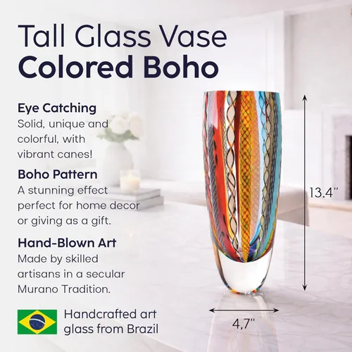 Vista 2 de Ca D Oro - Jarrón de cristal boho con bastones de colores soplado a mano estilo Murano para flores y decoración, modelo 72 MS