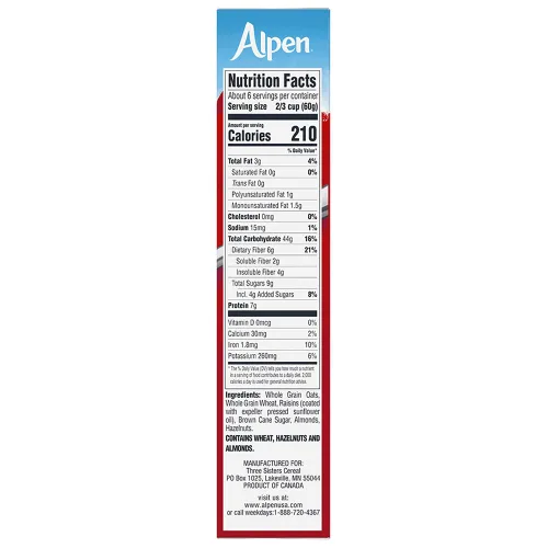 Vista 8 de Alpen Muesli Cereal original, cereal saludable para el corazón con copos de trigo, avena enrollada, nueces y pasas, proyecto verificado sin OMG
