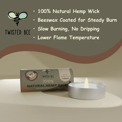 Vista 3 de Mecha de cáñamo 100% natural con revestimiento de cera de abeja natural (autodispensación estándar de 40 pies)