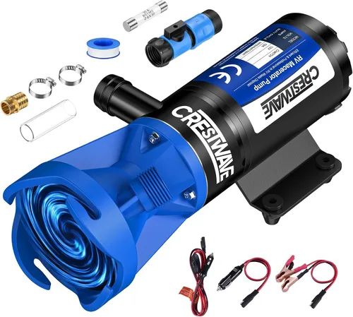 Vista 8 de CrestWave Bomba maceradora RV - Vaciado rápido de 4 minutos para tanques de caravanas y barcos 12 GPM, elevación de 10 pies Motor de cobre de 12