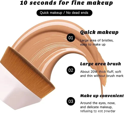 Vista 5 de Brochas para Base De Maquillaje, Cepillo De Maquillaje Con Tapa Plana con Estuche de Almacenamiento, Cepillo de Base Kabuki de parte superior plana
