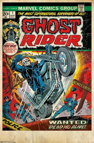 Vista 9 de Trends International Marvel Comics Ghost Rider - Póster de pared con portada #1, 22.4 pulgadas de largo x 14.7 pulgadas, versión enmarcada de madera