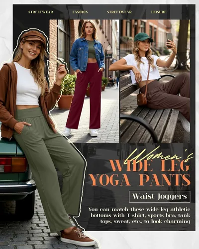 Vista 184 de Neer - Conjunto de 3 pantalones de yoga de pierna ancha para mujer - Pantalones deportivos cómodos, holgados, de cintura alta y casuales