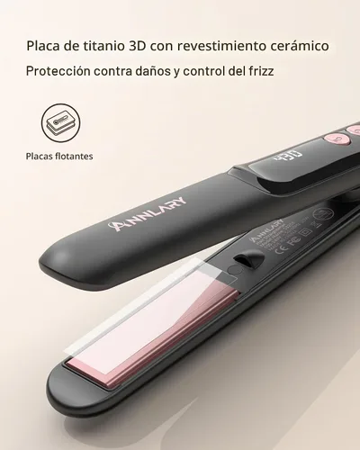 Vista 4 de ANNLARY Mini plancha de pelo, plancha plana pequeña portátil para viajes Negro obsidiana