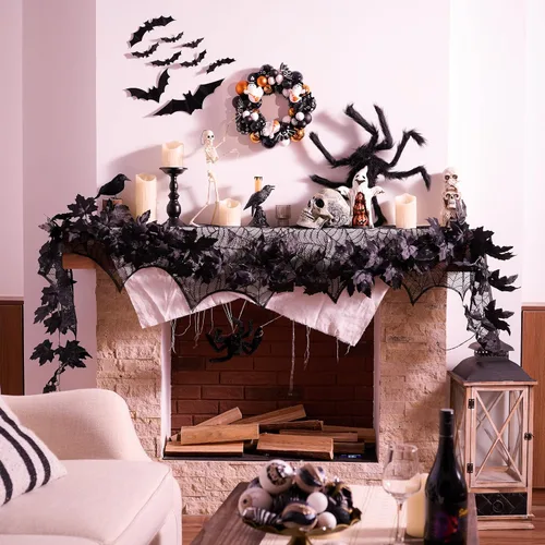 Vista 8 de Valery Madelyn Guirnalda de Halloween de 9 pies con luces para decoración