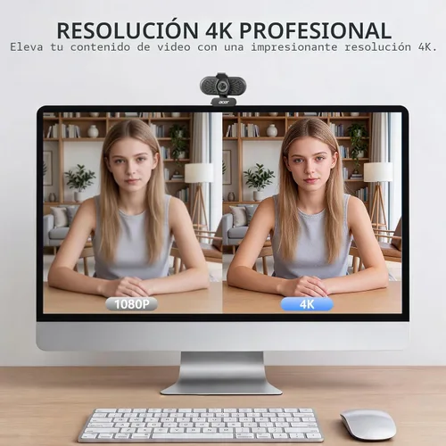 Vista 2 de Acer Cámara web A640 4K con micrófono de cancelación de ruido AI