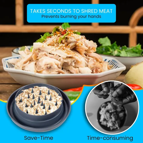 Vista 7 de Herramienta desmenuzadora de pollo para carne, desmenuzadora grande de pechuga de pollo con tapa, base antideslizante y mango ergonómico, resistente