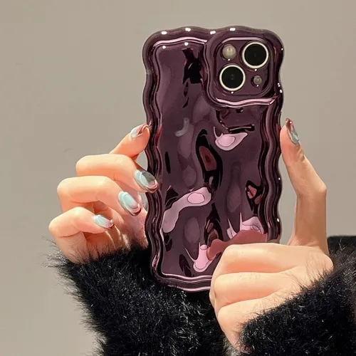 Vista 50 de FABSPARK Funda para iPhone 11, Patrón de Burbujas de Meteorito 3D Electrochapado Galvanizado con Brillos Marco Ondulado Rizado Funda Brillante, TPU