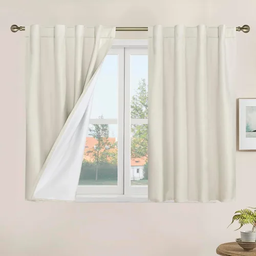 Vista 187 de LAMIT Cortinas opacas cortas de lino de 30 pulgadas para ventanas de cocina sobre el fregadero, cortinas de café texturizadas de lino marfil
