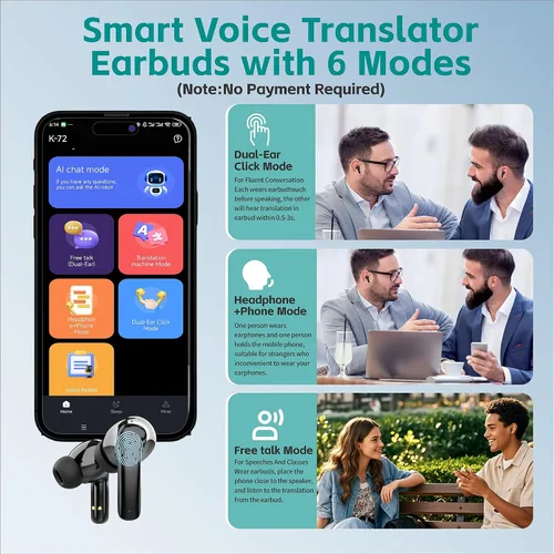 Vista 7 de Funnywhale Traductor de idiomas Auriculares Traducción bidireccional en tiempo real en 134 idiomas, Auriculares de traductor Traducción