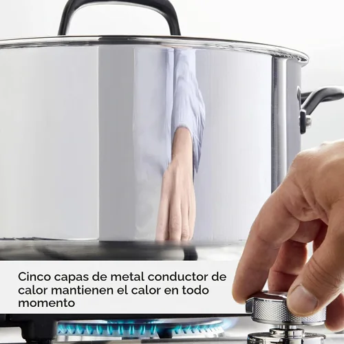 Vista 3 de KitchenAid Olla de acero inoxidable pulido de 5 capas con tapa, 8 cuartos de galón