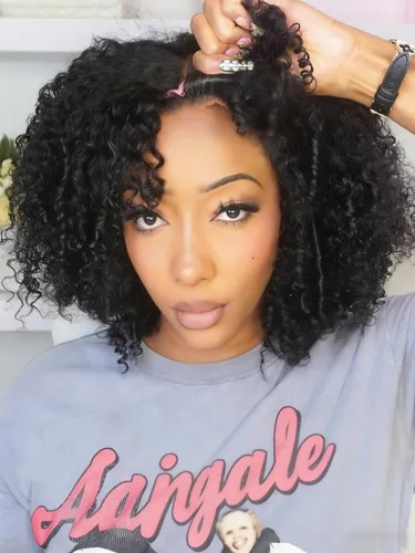 Vista 39 de KLAIYI Bye Bye Slip™ Ombre Chestnut Brown Bob Curly Glueless Precut 7x5 Lace Front Wigs Human Hair Side Part Drawstring Pre Plucked Bleached Knots