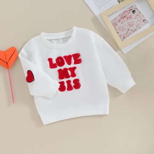 Vista 8 de SOLILOQUY Traje de San Valentín para bebé, niña, niño, amor, estampado de corazón, sudadera de manga larga, sudadera de otoño para bebé