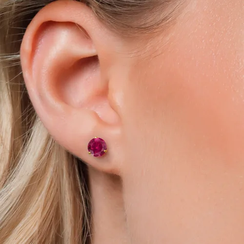 Vista 3 de Gem Stone King Aretes de Martini de oro amarillo de 14 quilates Aretes de tuerca de 3 puntas para mujeres y hombres Redondos de 0.236 pulgadas