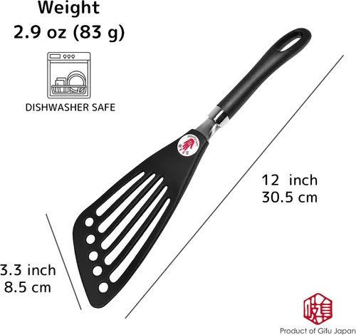 Vista 2 de Seki Japón Espátula para Zurdos Volteador de Huevos Espátula para Pescado Utensilios de Cocina - Volteador Ranurado Volteador de Huevos Utensilios