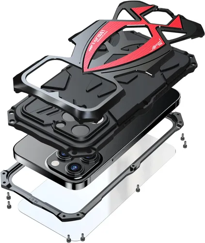Vista 7 de Lunivop Funda para iPhone 15 Pro Max, protección resistente, tornillo resistente, cuerpo completo, de grado militar, de goma de parachoques de metal