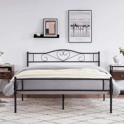 Vista 16 de VECELO Base de cama de plataforma de metal con cabecera y estribo, base de colchón de listones de acero, no necesita somier, individual, negro mate