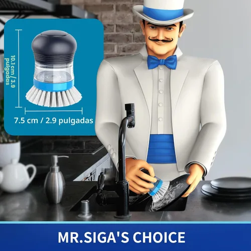 Vista 3 de MR.SIGA Cepillo dispensador de jabón, cepillo de cocina para limpiar platos, ollas, sartenes, fregaderos, paquete de 2, azul marino/azul