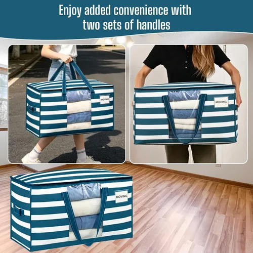 Vista 5 de VENO Paquete de 4 bolsas de mudanza resistentes, bolsas de almacenamiento de ropa y edredón con ventana transparente, suministros de embalaje