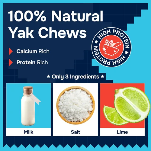 Vista 4 de Masticables de queso de yak 100% natural del Himalaya para todas las razas – Masticables de yak sin lactosa para perros pequeños, medianos y grandes