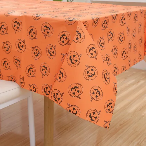 Vista 3 de Halloween Tablecloth - 2pcs 86x54in Disposable Paper Table Covers Spill-Proof Table Decorations, Cute Orange Pumpkin Rectangle Tablecloth for