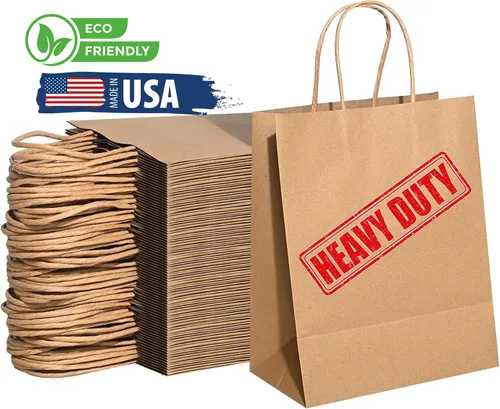 Vista 3 de Bolsas de papel kraft grandes de 57 libras con asas, 50 unidades, 12 x 17 x 7 pulgadas, bolsas de compras duraderas, reutilizables y ecológicas