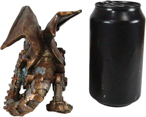 Vista 5 de Ebros Roaring Steampunk - Figura de dragón alado robótico de cobre pintada de resina para amantes de la ciencia ficción industrial, escultura