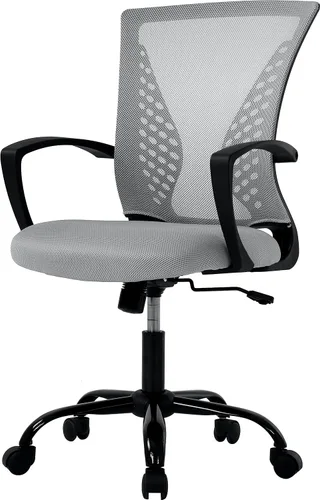 Vista 9 de HHS Silla de oficina ergonómica de malla, silla de computadora con soporte lumbar, reposabrazos de respaldo medio, giratoria, ajustable, para Negro