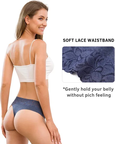 Vista 3 de Tangas de las mujeres Ropa interior de algodón sin costuras Tangas para las mujeres Encaje Trim Bragas