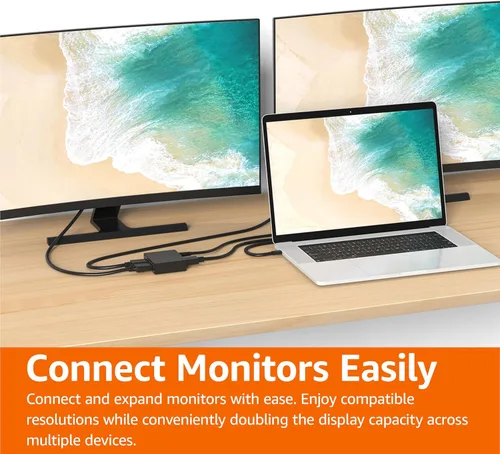 Vista 6 de Amazon Basics Divisor HDMI 1 en 2 salidas para monitores duales, 4K @30Hz, 1080P, solo espejo, negro Negro - 4K/30Hz