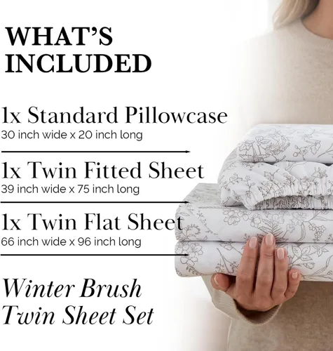 Vista 2 de Southshore Fine Living, Inc. Colección Winter Brush, juego de sábanas de 3 piezas para cama individual, sábana bajera con bolsillo profundo de 14