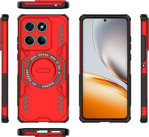 Vista 63 de Funda compatible con Motorola Edge 50, compatible con carga inalámbrica MagSafe [PC + TPU] 2 en 1 funda magnética protectora anticaída para Rojo