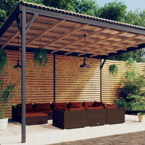 Vista 60 de Sofá de 3 plazas con cojines de ratán de poliéster marrón, juego de muebles de patio al aire libre con 3 sofás centrales para patio trasero, jardín