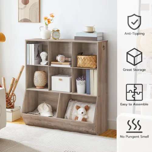 Vista 5 de HOOBRO Estantería para niños, gabinete de almacenamiento para juguetes, organizador de juguetes para niños, 8 cubículos, cabecera de estantería