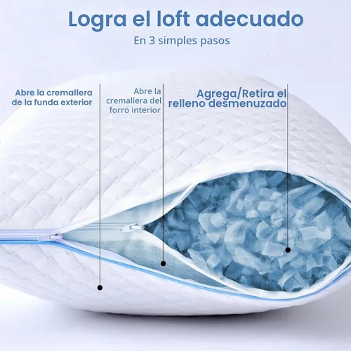 Vista 5 de Almohadas de Espuma Viscoelástica Triturada para Dormir Paquete de 2 - Almohadas de Cama Refrescantes Tamaño Estándar Juego de 2 - Almohada Firme