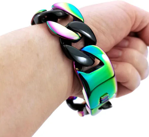 Vista 5 de Pulsera de acero inoxidable 316L con borde redondo y acabado negro enorme de 0.945 in