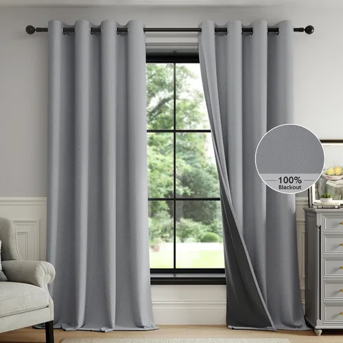 Vista 11 de FMFUNCTEX - Cortinas 100% opacas color beige de 40 x 63 pulgadas para dormitorio, 2 paneles Black out Drapes, Thermal Insulated Noise Reducing