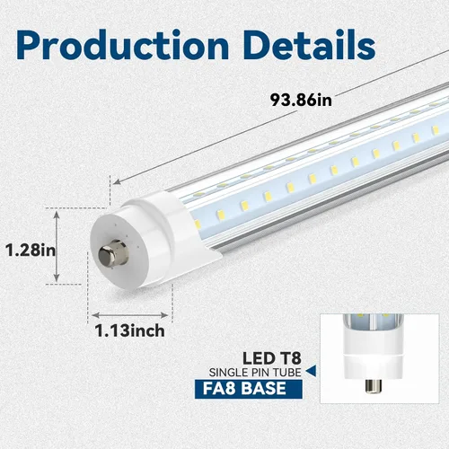Vista 6 de JESLED Tubo de luz LED T8/T10/T12 de 8 pies, base FA8 de un solo pasador, 50W 6000LM 5000K luz blanca diurna, bombilla fluorescente LED