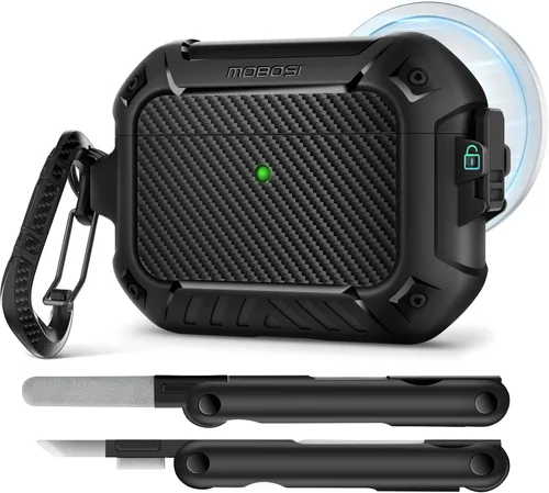 Vista 11 de MOBOSI Funda para Airpods Pro 2, compatible con AirPods Pro de 2ª/1ª generación con bloqueo, llavero y kit de limpieza, carcasa rígida protectora a
