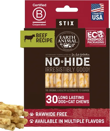 Vista 31 de Earth Animal No Hide Stix - Palitos masticables sin cuero de larga duración para perros pequeños, sabor a carne de res - Paquete de valor de 20
