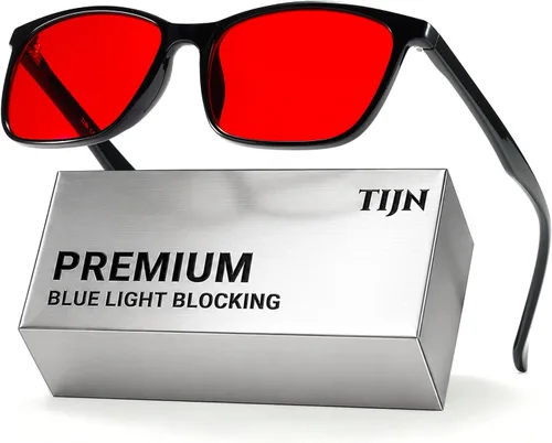 Vista 10 de TIJN Lentes de dormir para 99.9% TR90 con bloqueo de luz azul y verde, doble revestimiento AR con lente roja para juegos de computadora que reducen