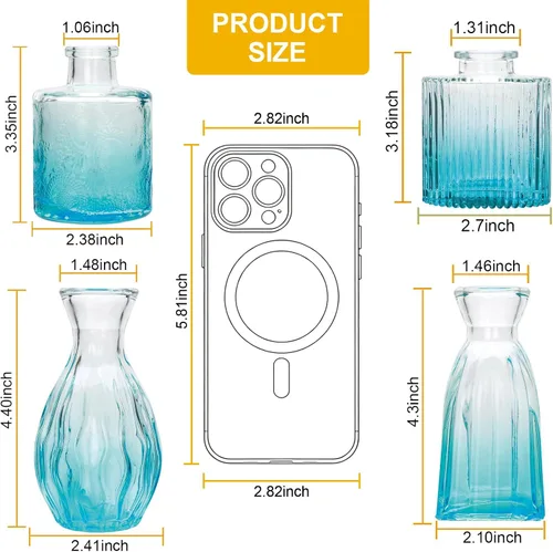Vista 2 de Juego de jarrones de cristal Mapoxy para brotes de flores, juego de 4, jarrones azules pequeños para centro de mesa de boda, decoraciones de mesa
