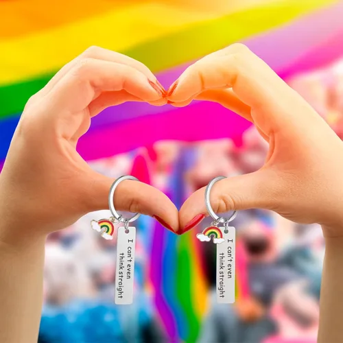 Vista 6 de Sasylvia 2 llaveros gay arcoíris divertidos regalos de orgullo gay LGBTQ, accesorios de joyería LGBTQ I Can't Even Think Straight Llavero