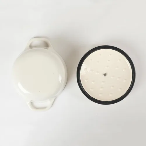 Vista 4 de HAWOK Mini horno holandés de hierro fundido esmaltado, 1.5 cuartos de galón, color blanco cremoso Blanco ostra