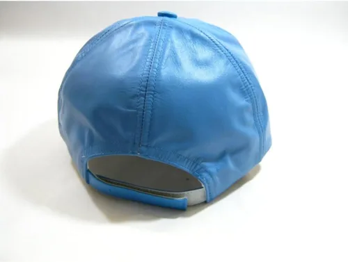 Vista 4 de Genuine 100% Leather light Blue Hip Hop Bling Streetwear Baseball Cap Hat Ladies Teens