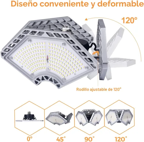 Vista 2 de KERNOWO Luces LED de garaje, 140 W, 18500 lúmenes, iluminación de garaje, luz diurna de 6000 K con lámpara de techo de tres paneles deformables