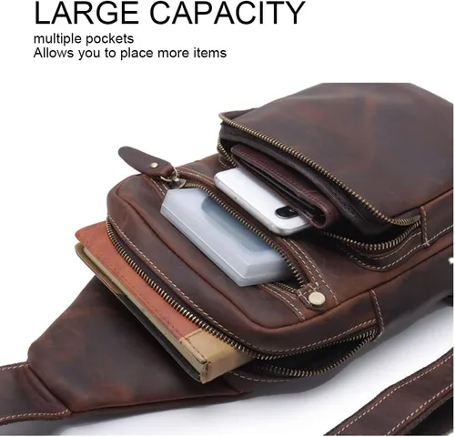 Vista 5 de Guimiaray Bolso bandolera grande de cuero de caballo loco de los hombres de la vendimia capacidad multifunción bolso cruzado casual 0198, Marrón