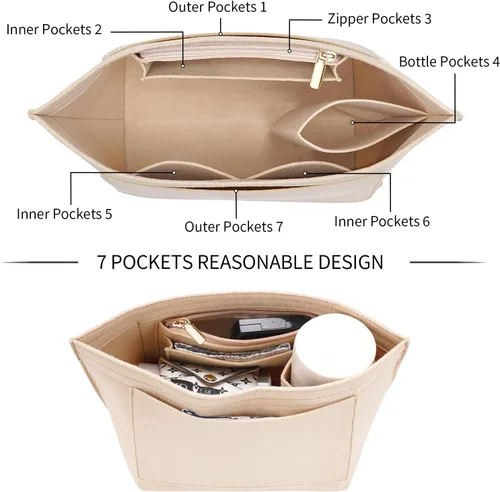Vista 6 de LOUKAYCCI Organizador de fieltro para bolsa Longchamp Le Pliage (S, beige)