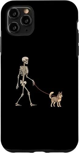 Vista 4 de Carcasa divertida para iPhone 12 mini de Alaska, Klee Kai, esqueleto para pasear al perro